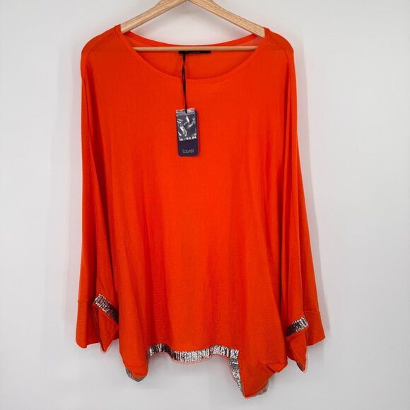 Laurel  Womens silk Orange sweater Top poncho Sequin Trim size medium new - Picture 5 of 15